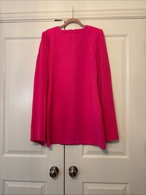 Hot Pink Pleated Sleeve Dress
